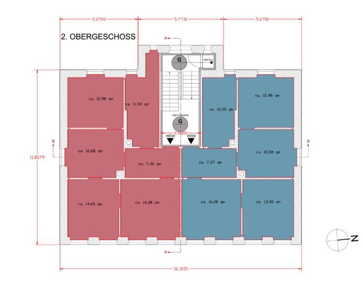Grundriss 2. Obergeschoss Mehrfamilienhaus Braunschweig