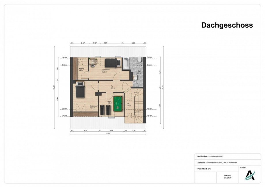 Grundriss DG Reihenmittelhaus Hannover