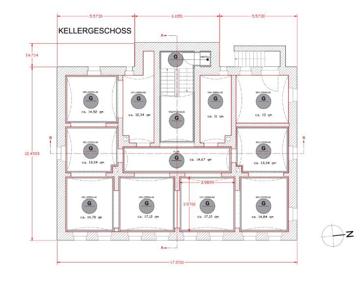 Grundriss Kellergeschoss Mehrfamilienhaus Braunschweig