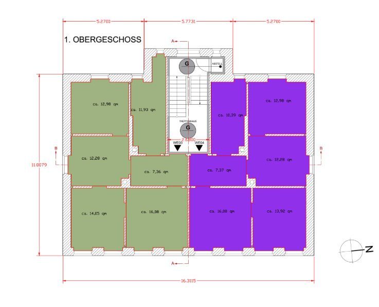 Grundriss 1. Obergeschoss Mehrfamilienhaus Braunschweig