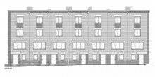 ZEICHNUNG FRONTAL NEUBAU REIHENENDHAUS ZUR VERWIRKLICHUNG EIGENER TR�UME AM NORDPARK - BS