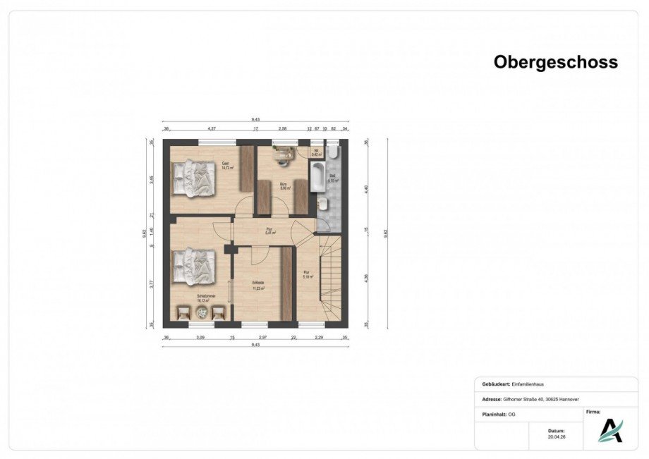Grundriss OG Reihenmittelhaus Hannover