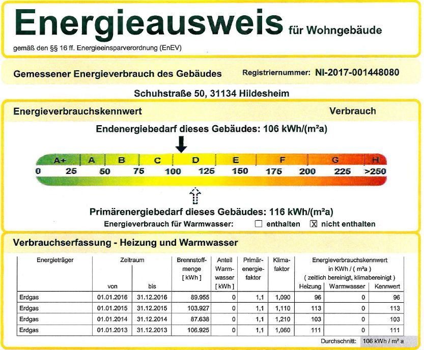 ENERGIEAUSWEIS Mehrfamilienhaus Hildesheim