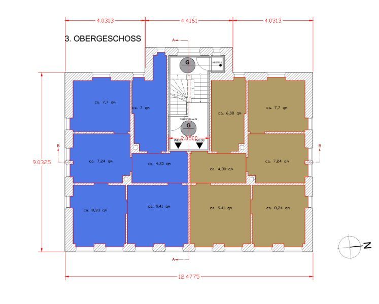 Grundriss 3. Obergeschoss Mehrfamilienhaus Braunschweig